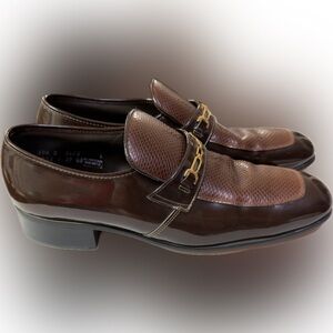 Anthony’s Mens Dress Loafers 10.5 D Brown Glossy Man Made Horsebit Lizard Emboss